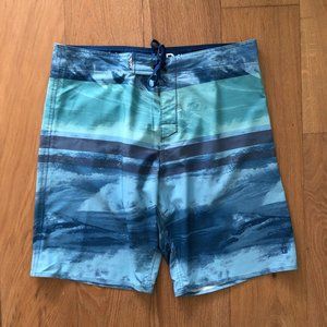 SALT LIFE Men's SL X-QD Ocean Waves Beach Surfer  Blue Green Board Shorts 38